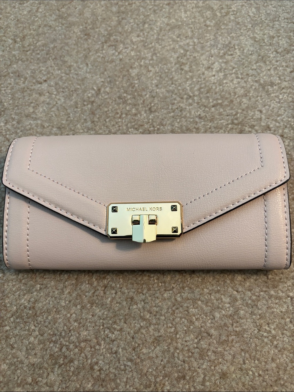 Michael Kors Pale Pink Leather Envelope Wallet with Gold Lock